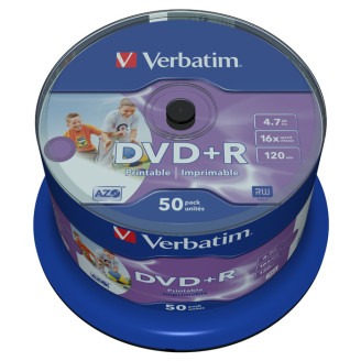 DVD+R Verbatim 4.7Gb 16X CakeBox 50шт Wide inkjet photo Printable (43512)