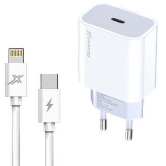 Сетевое зарядное устройство Grand-X (1xUSB-C 20W) PD 3.0, QC 4.0, AFC, FCP White (CH-770L) + кабель Lightning