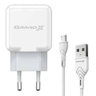 Сетевое зарядное устройство Grand-X (1xUSB 2.1A) White (CH-03UMW) + кабель microUSB