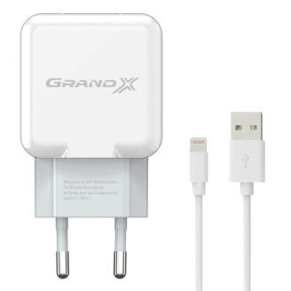 Сетевое зарядное устройство Grand-X (1xUSB 2.1A) White (CH03LTW) + кабель Lightning