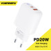 Сетевое зарядное устройство Denmen DC26 (2USB) PD20W+QC3.0 White (DC26-WH)