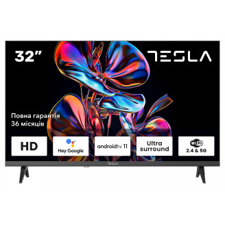 Телевизор Tesla 32E635BHS/ 32/ HD (1366x768)/ 60 Гц/ со Smart TV/ 2 х 10 Вт/ wi-fi/ bluetooth/ Android TV/ черный