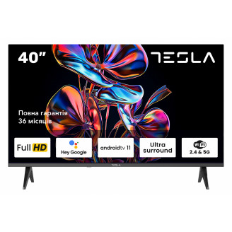 Телевизор Tesla 40E635BFS/ 40/ Full HD (1920х1080)/ 60 Гц/ со Smart TV/ 2 х 10 Вт/ wi-fi/ bluetooth/ Android TV/ черный